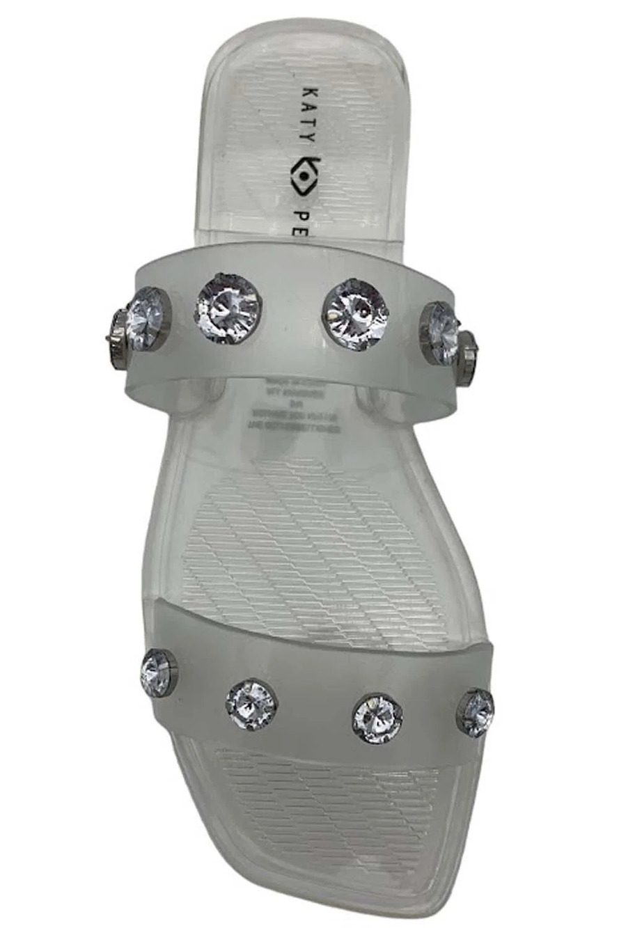 Katy Perry Embellished Square Toe Slide Sandals The Geli Clear - Medium - Picture 2 of 3